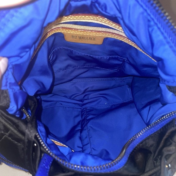 MZ WALLACE BOWERY NYLON SHOULDER BAG PURSE CROSSBODY BLACK CERULEAN BLUE TRIM - Picture 7 of 16